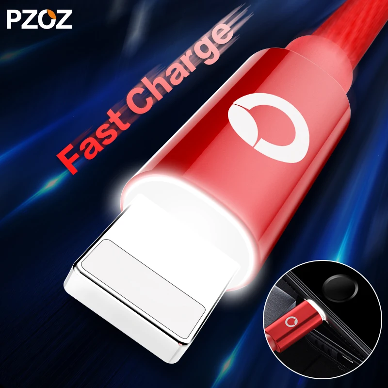 PZOZ كابل ل شاحن آيفون usb شحن سريع لل iphone x 8 6 s 7 زائد مع مصباح ليد الهاتف المحمول سلك مهايئ usb كابل بيانات