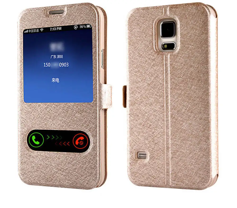 Для samsung Galaxy S10 S10E S9 S8 S5 S4 S7 S6 Edge Plus чехол для телефона роскошный умный кожаный флип-чехол с окошком спереди - Цвет: Golden