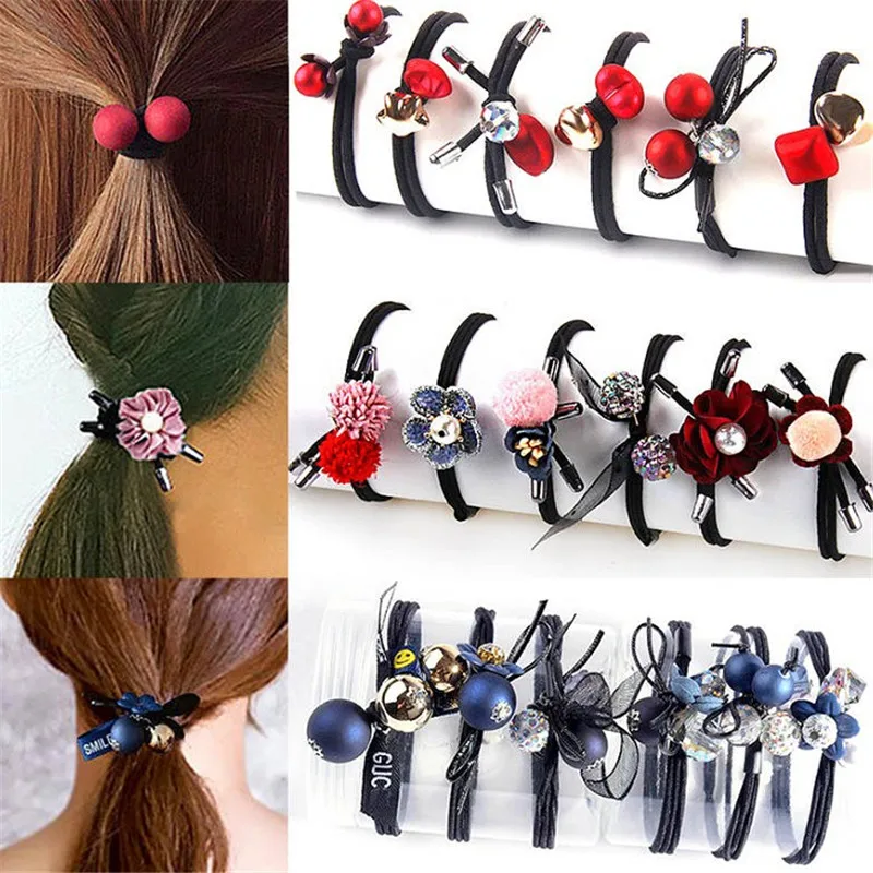 

6Pcs/Lot High Elastic Hair Bands animal More color Pearl Stretch Hair Ties For Women Girls Ponytail Holder Hair Ropes Hair Acces