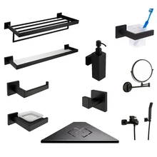 Держатель для бумаги, стеклянная полка, диспенсер для мыла, аксессуары для ванной комнаты, набор из 304 нержавеющей стали, черный диспенсер для мыла, набор оборудования для ванной комнаты