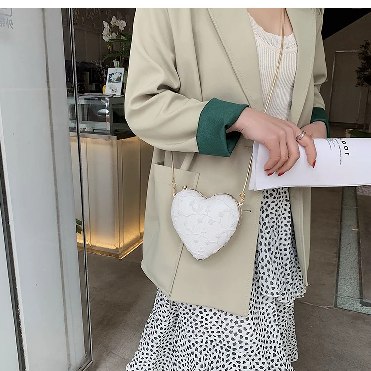 Модные женские вечерние сумочки-клатчи с кружевным кольцом в форме сердца и бриллиантами, вечерняя сумочка, дамская сумочка на цепочке, сумка через плечо, женская сумка на плечо