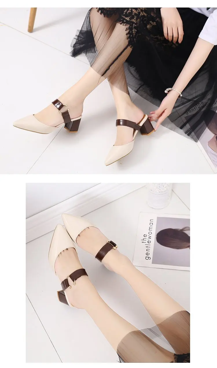 spring summer sandals Square heel casual shoes women shoes single shoes pointed fashion thick with high heels female f088