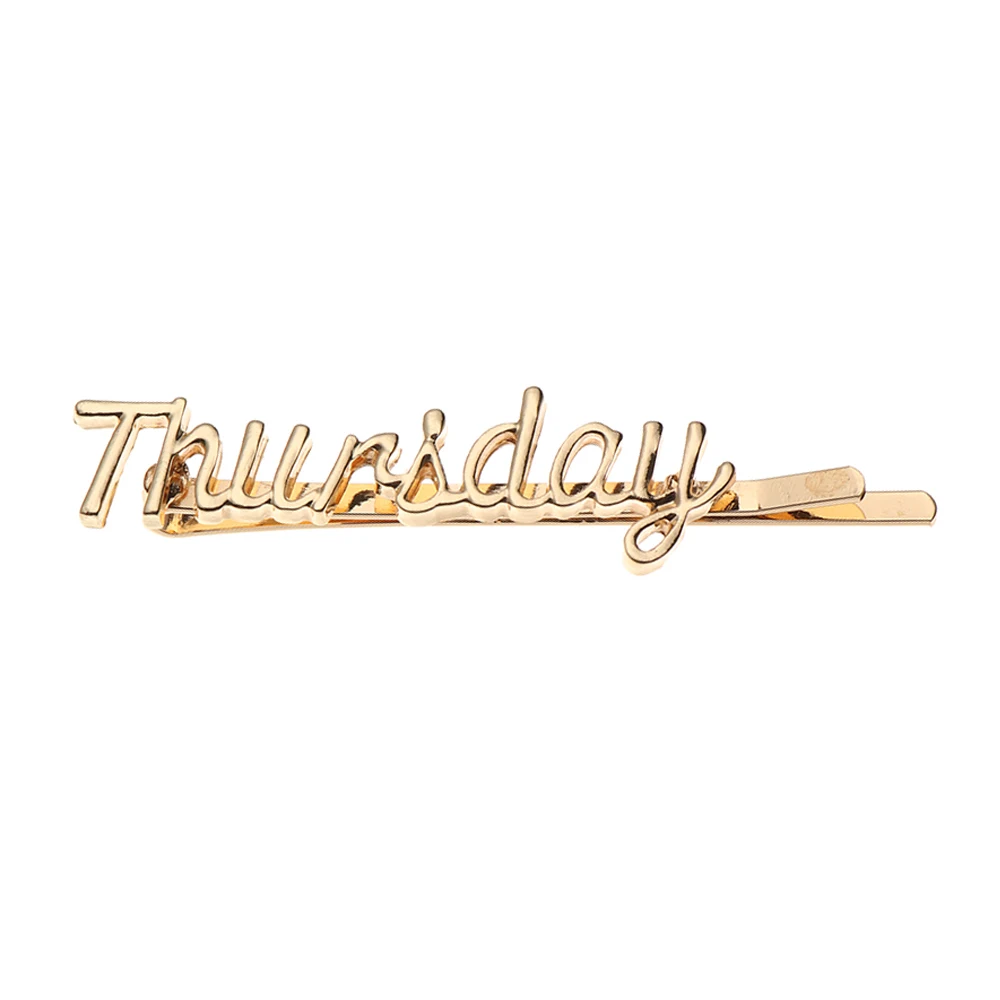 1 шт. Модные Винтажные золотые металлические заколки для волос для девочек с буквенным принтом, заколки для волос, подарок - Цвет: Thursday