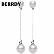 Настоящий жемчуг, 925 серебро, пресноводные жемчужные серьги, модные серьги для красивой невесты, вечерние, свадебные, подарок