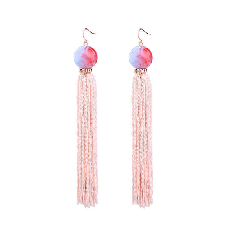 KISS ME, женские длинные серьги, дизайн, полимерные бусины, розовая бахрома, висячие серьги, Женские аксессуары - Окраска металла: pink earrings