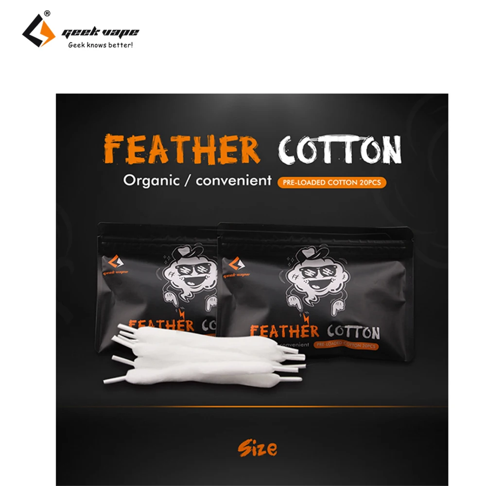Original Geekvape Feather Organic Cotton (20pcs/pack) with Shoelace-style design Pre-loaded cotton accessories for e-cigs