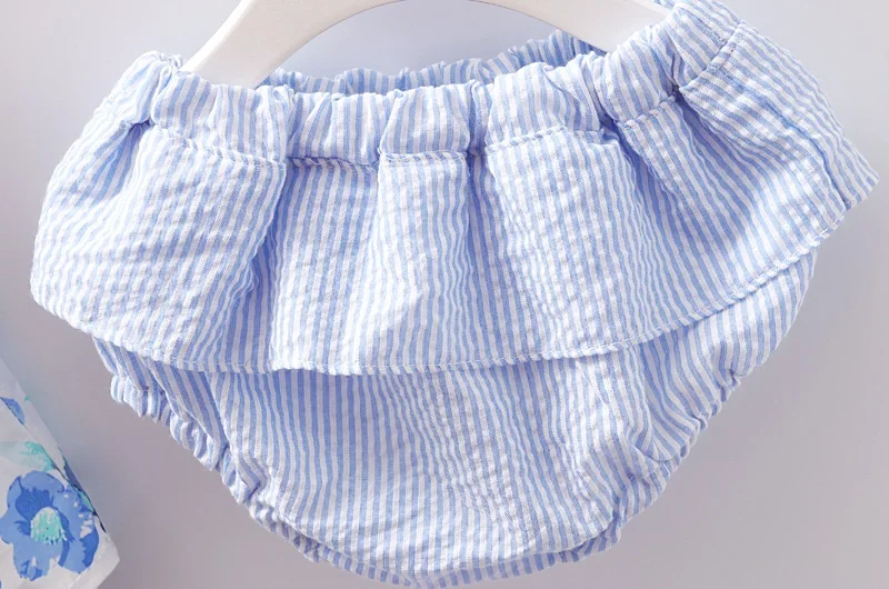 Roupas sem Mangas Vestido plus Briefs Conjuntos de Roupas de Verão Novo Bebê Recém nascido Meninas 2 Pcs Outfits Set Listrado Impresso Bonito Sunsuit 0 24 m 12 vestido + cuecas 2 pçs conjunto de