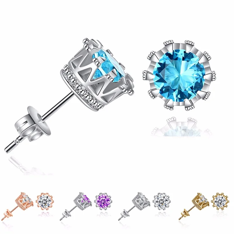 2019 hot sale silver color &amp gold 6MM zircon crown stud earrings woman engagement / wedding gift jewelry drop shipping | Украшения и