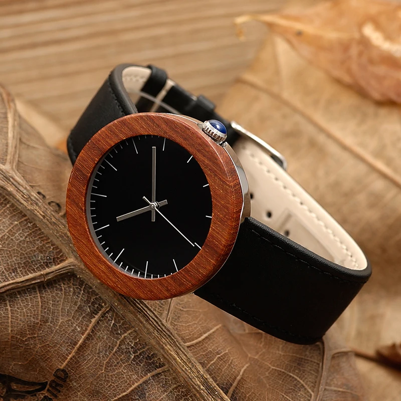 BOBO BIRD J01 Waterproof Wooden Watches for Women Gift Red Wood Watch Fashion Quartz Wristwatches Black