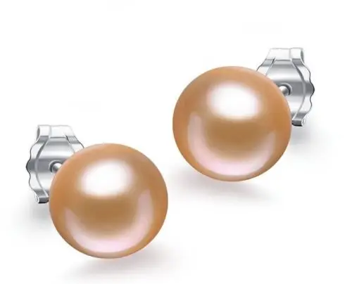 

Hot selling> free shipping 13377 PAIR of South sea genuine gold pink perfect round pearl stud earring -Bride jewelry free shippi