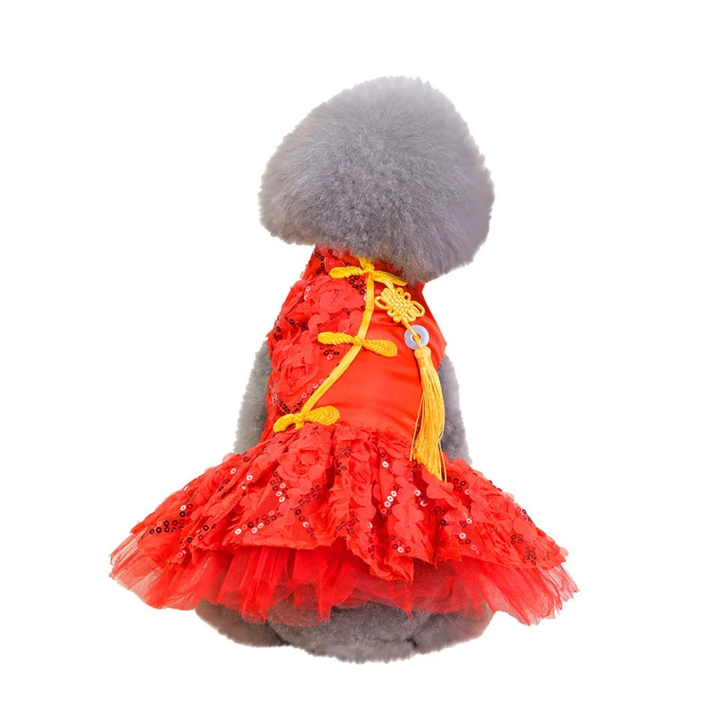 Дышащие летние платья для принцессы с принтом «Кот» простая кружевная одежда для домашних животных, собак Тюлевая юбка Vestidos блесток щенок свадебное Petstyle - Цвет: Red