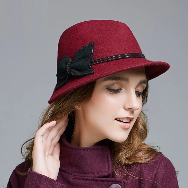 New Arrival Wool Fedoras Hat Students Autumn Winter Tie British Retro