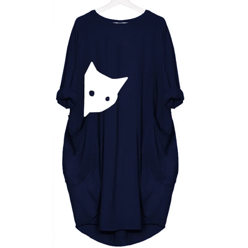 Новинка, модная женская футболка с карманом, с изображением кота, с животным принтом, женские топы, Harajuku, милые Tumblr Femme, Япония, Корея