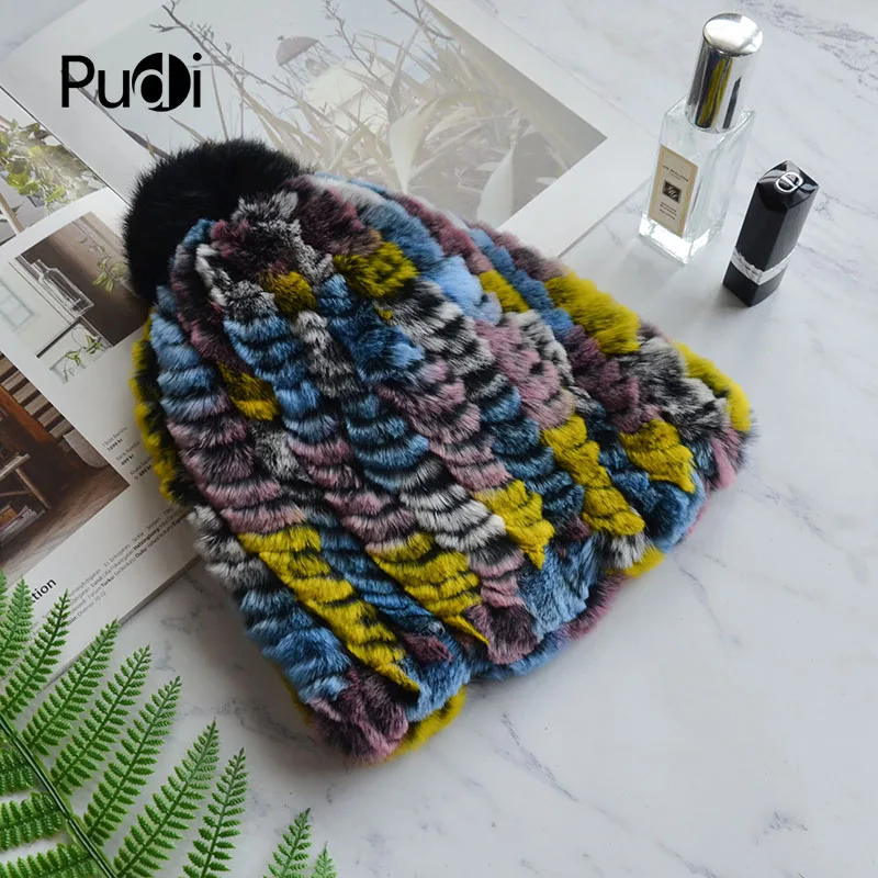 Pudi HF804 Женская Зимняя Новая меховая шапка из натурального кролика модная цветная дизайнерская теплая шапка для отдыха для девочек