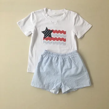 

Puresun New Arrival 4th of July Clothing Summer Set Boy T-shirt Match Short Set Wholesale Boutique Children Outfit