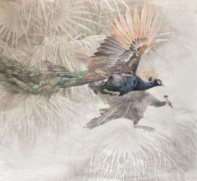 

DIY Unfinished 100% Mulberry Silk Suzhou Embroidery Sets Printed Patterns Needlework Kits The peacock fly 50*50cm