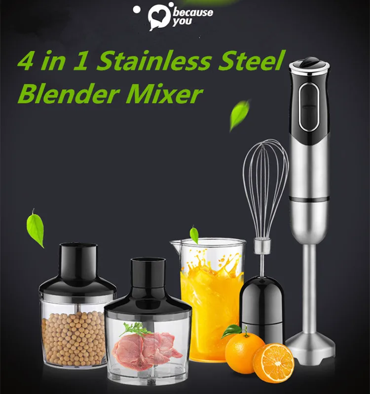 

4 IN 1 Hand Blender Stainless Steel Food Mixer For Fruit Juice Meat Vegetable Egg Whisker Household Blender
