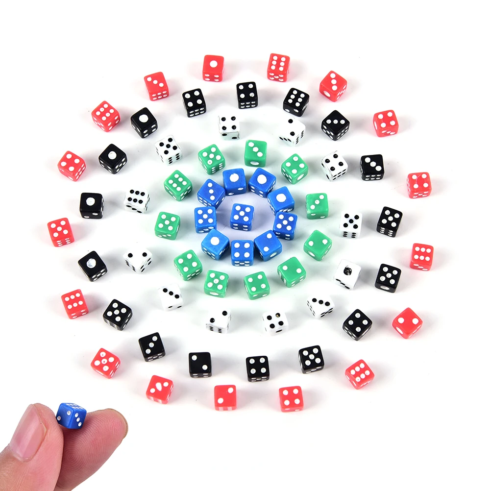 Новинка, 20 штук, стандартный набор кубиков 5 мм, D6, акриловые кубики для игр, маленькие кубики, красный, синий, зеленый, белый, черный