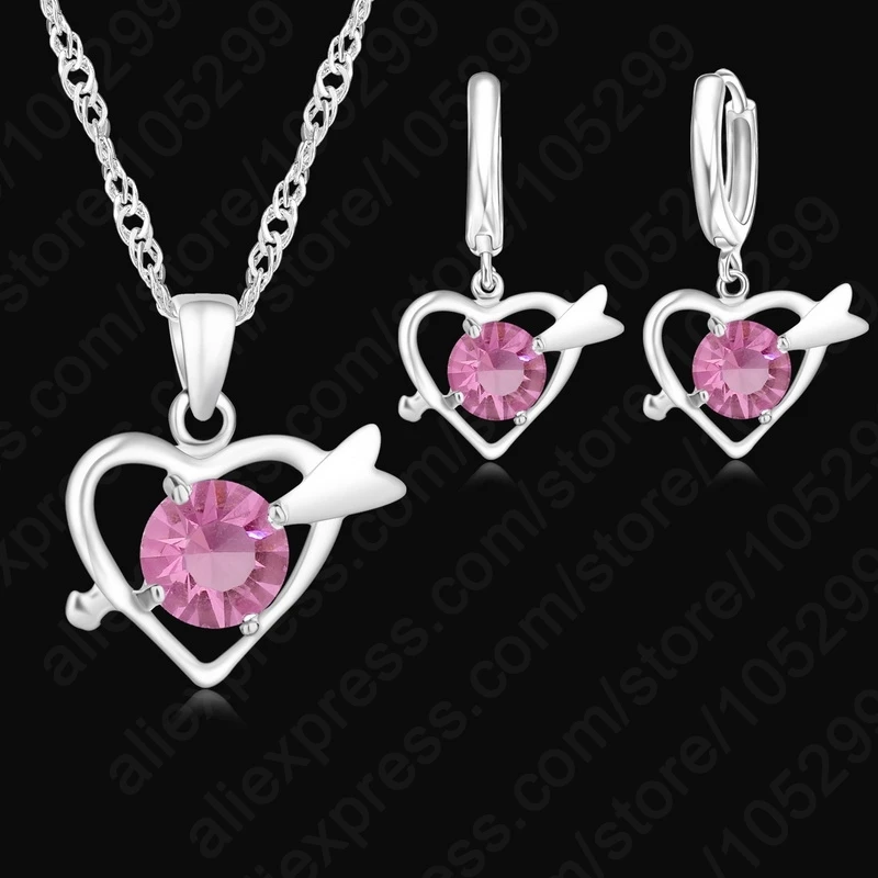 

Everlasting Love Wedding Engagement Jewelry 925 Sterling Silver Heart Pendant Necklace/Earring Sets Wholesale