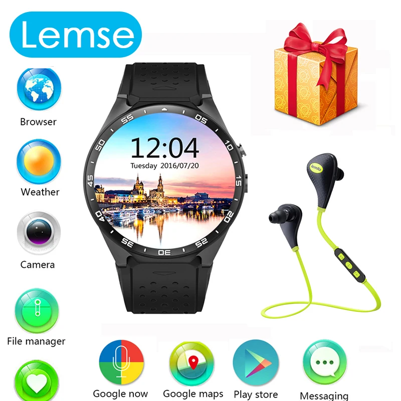 Smart Watch Android 5 1 BT 4 0 Support WIFI GPS Google map Voice assistant 512MB