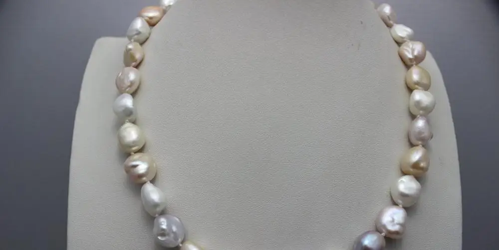 

fresh water pearl keshi reborn pearl necklace natural Multi-colors 12-13mm 17" a(5.18)