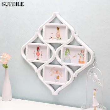 

SUFEILE 1PC Rhombus Combination Frame 4 photos frame Plastic material Family Bedroom decoration Picture Frame on wall SI3D5