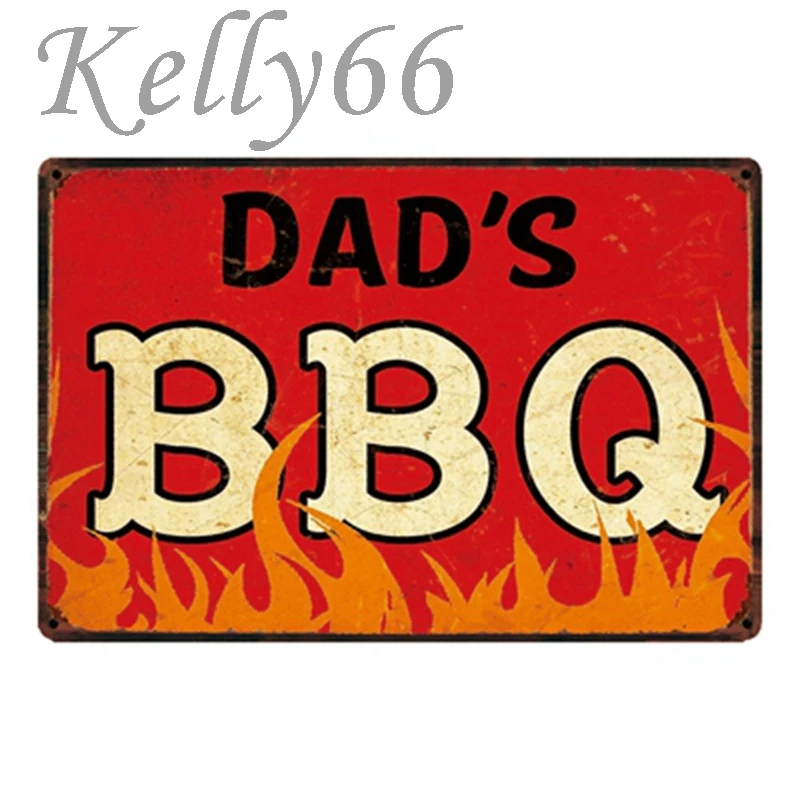 [ Kelly66 ] DAD'S BBQ Vintage Metal Sign Tin Poster Home Decor Bar Wall