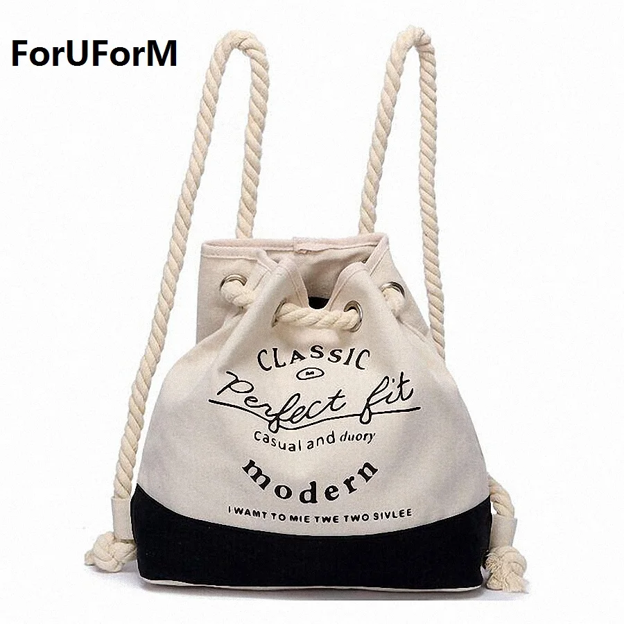 Canvas Printing Women Drawstring backpack Stylish female string bucket