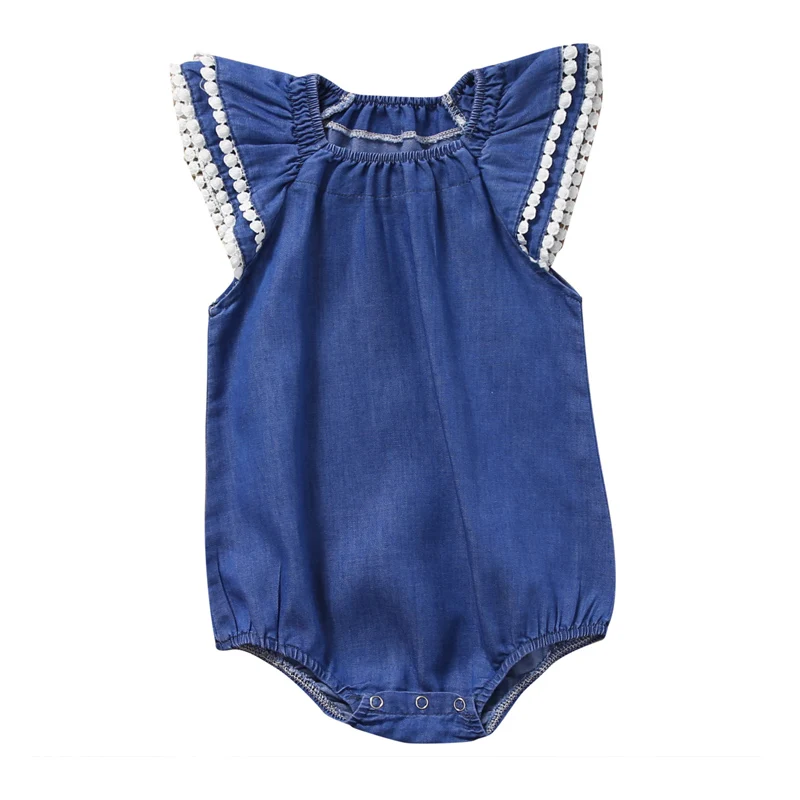 

2017 Newborn Baby Girls Fashion Short Sleeve O-Neck Denim Bodysuits Playsuit Outfit Summer Sunsuit Baby Clothes 0-24M