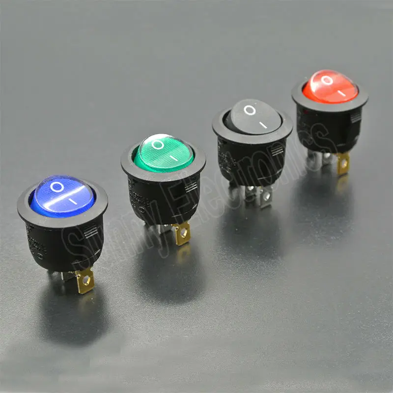 4pcs On/Off Red Green Blue Black 220V Lighted Round Rocker Switch Car