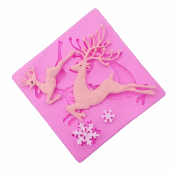 

Christmas deer Sleigh silicone mold Snowflake shape mould for fondant molds DIY cake decorating tools T1090