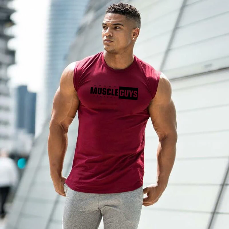 

Muscleguys clothing fashion cotton sleeveless shirts workout tank top men Fitness mens singlet Bodybuilding workout gyms vest