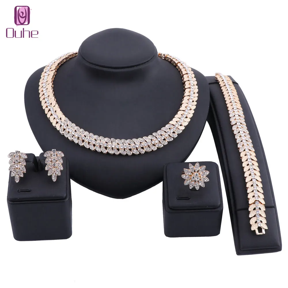 

Fashion African Dubai Gold Jewelry Nigerian Crystal Necklace Earrings Women Italian Bridal Wedding Accessories Jewelry Set