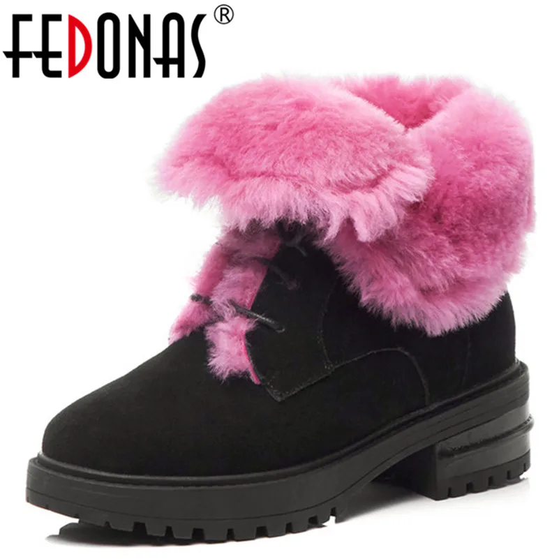 

FEDONAS New Warm Winter Snow Boots High Quality Cow Suede Lace Up Ladies Shoes Woman High Heels Female Motorcycle Boots