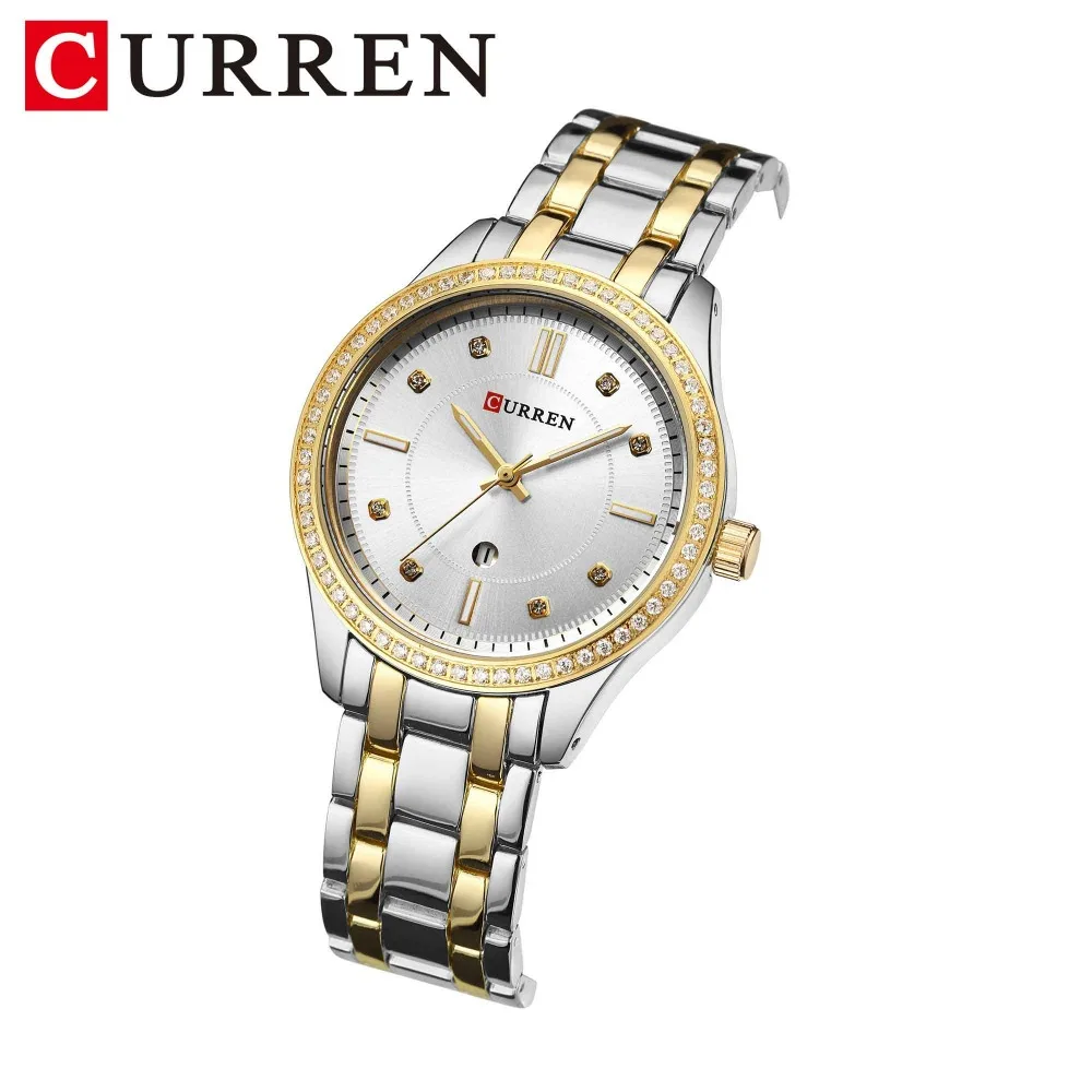 

Women Watches CURREN Brand Casual Fashion Quartz Wristwatches Crystal Design clock relogio feminino gold blue Ladies Gift 9010