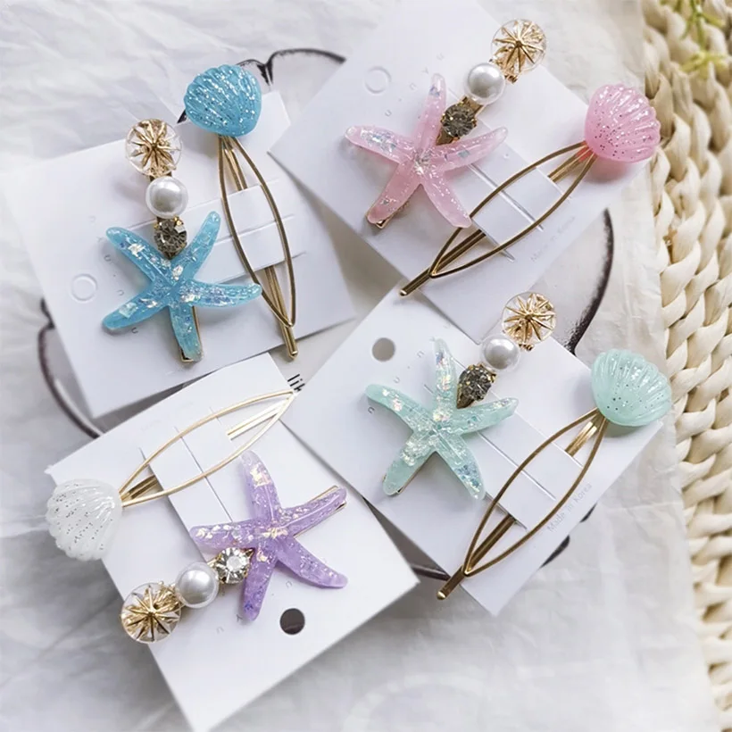 

Korean Pearl Seashell Starfish BB Clips Set Hairpins Women Side Bangs Headwear Hair Clip Girls Accessories Barrettes Hairgrips