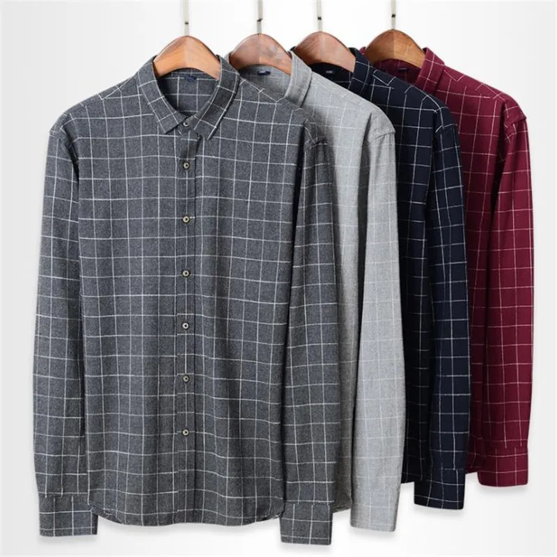 

CARFANTE Shirts Men's 100%Cotton Casual slim Plaid long sleeved men shirt camisas S -4XL