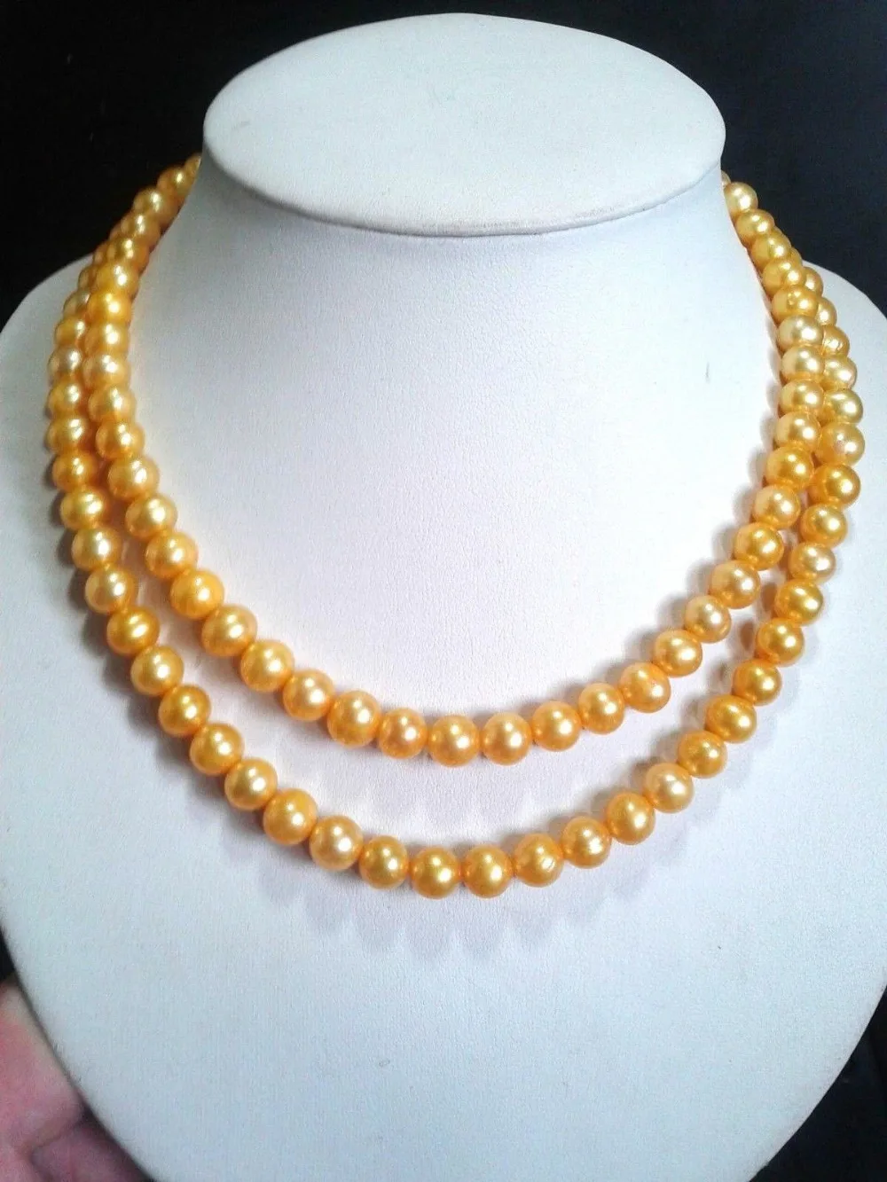 

hot sale FREE SHIPPING ******WHOLESALE STUNNING 8-9MM SOUTH SEA GOLD PEARL NECKLACE 33