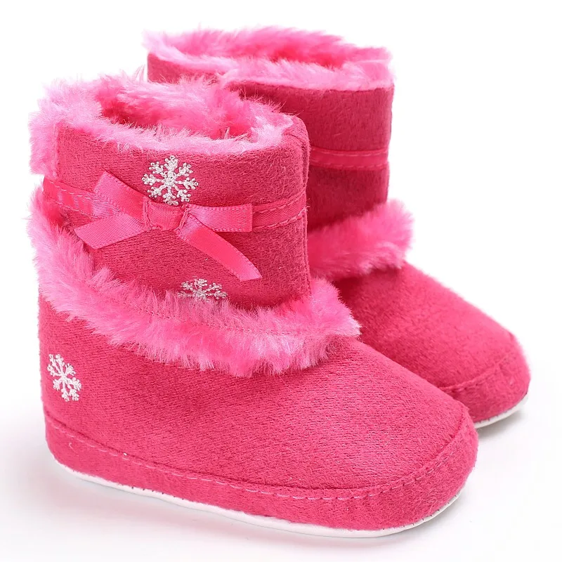 Рождественская обувь для маленьких девочек; зимние ботинки; детские бархатные теплые Ледяной цветок с принтом; Детские Первые ходунки - Цвет: rose red
