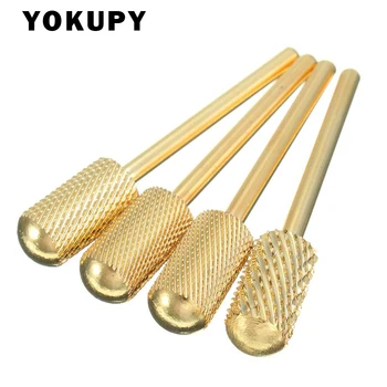

4Pcs/Set New Gold Electric Nail Carbide Drill Bit Large Rounded Top Bit Professional Durable Pedicure Machine Nail Art Tools