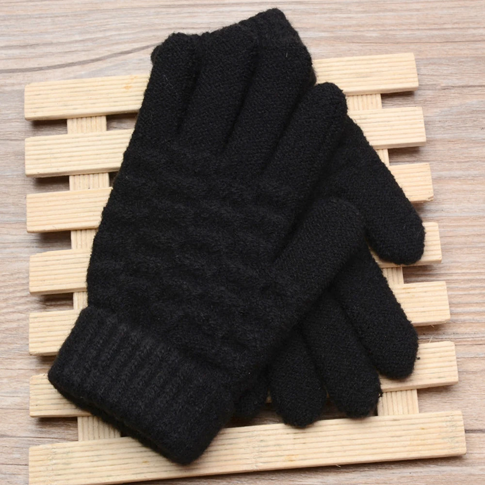 Новые теплые зимние вязаные перчатки для пальцев Варежки для девочек детские однотонные шерстяные перчатки экран
