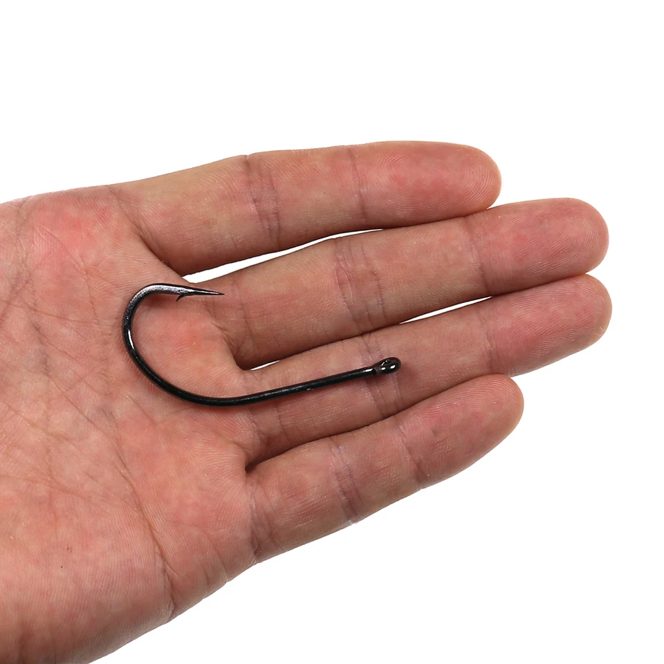 Circle Fishing Hooks 50 Pack - Long Shank Curved Fly Tying Hooks, Bronzed, Size 8 To 16 (Barbed/Barbless) - View #3