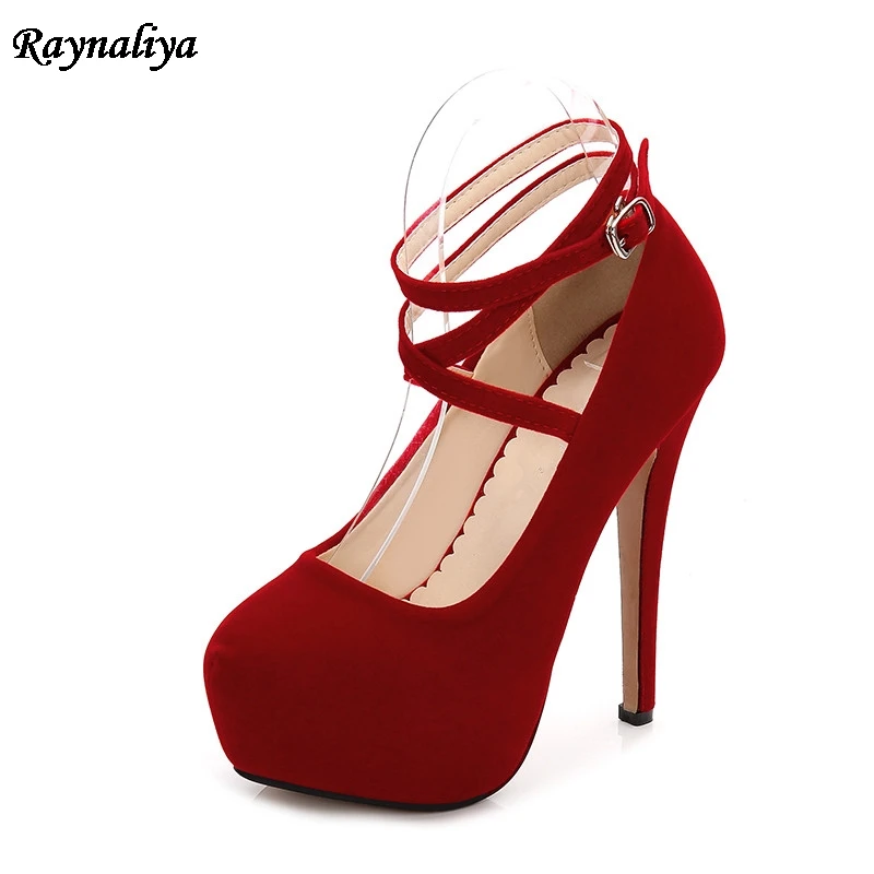 Sexy Bouche Sangle 2018 En De Marine Femmes Rond Cuir Pompes rouge Nouveau Printemps a0026 Noir Talons Automne Bout Peu Profonde Cheville Troupeau bleu Hauts Noir Ms AvAOq