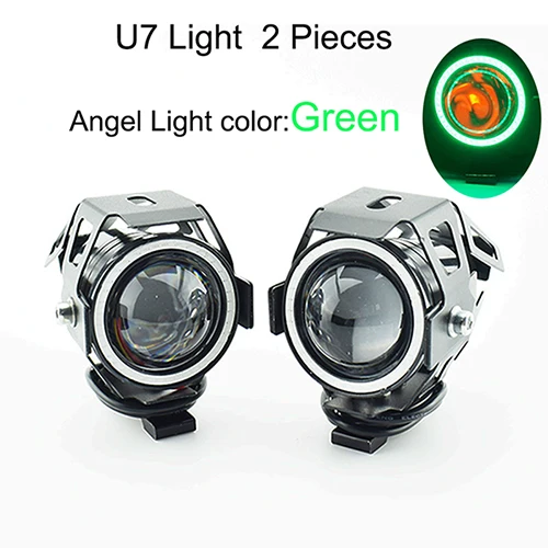 Мотоциклетный головной светильник, 125 лм, Вт, 12 В, верхний ближний свет, вспышка U7, светодиодный, для вождения, мото, противотуманный, точечный, головной светильник, вспомогательная лампа для мотоцикла, DRL - Цвет: green angel 2pcs