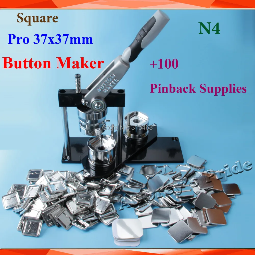 NEW Professional N4 Square 37x37mm Badge Button Maker Machine +100 Set