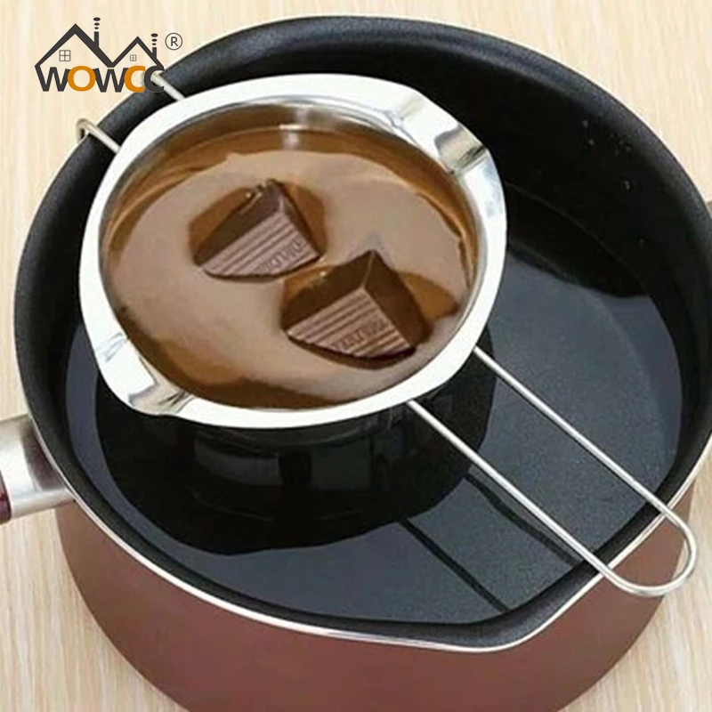 

WOWCC 1PC Stainless Steel Chocolate Melting Pot Furnace Heated Milk Bowl with Handle Heated Butter Baking Pastry Kitchen Tool