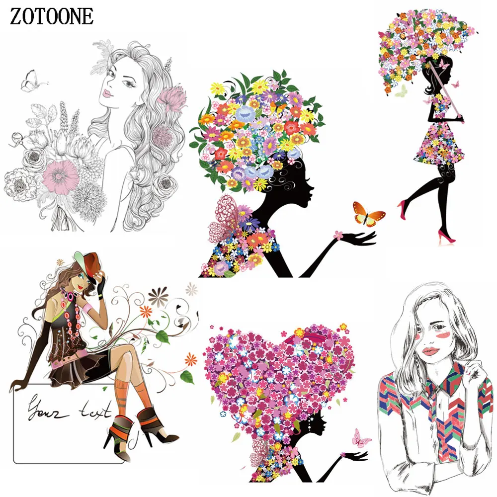 

ZOTOONE Beautiful Girl Patches Iron on Transfer for Clothing Beaded Applique Embroidery Flower Patches DIY Clothes Decoration E