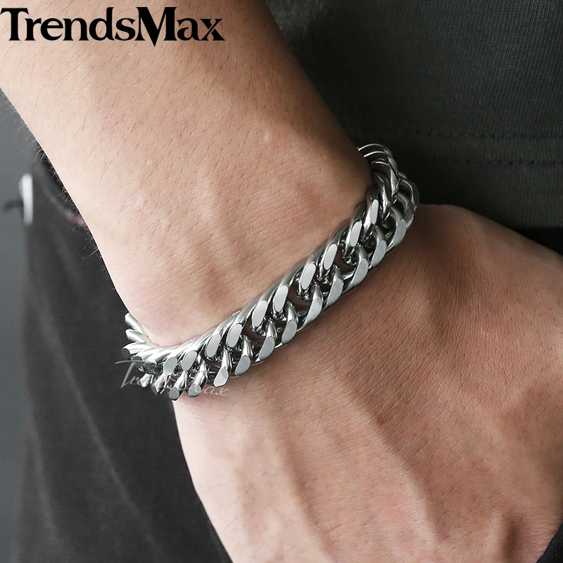 Trendsmax 7/9/11/13 мм Для мужчин Браслеты Нержавеющая сталь серебряный браслет Цвет КУБИНСКИЙ звено цепи браслет Украшения для мужчин KBM07