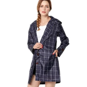 

New Square Grid Women Rain Coat Waterproof Rainwear Hiking Travel Outdoor Windproof Women Raincoat Rain Cover With Carry Bag