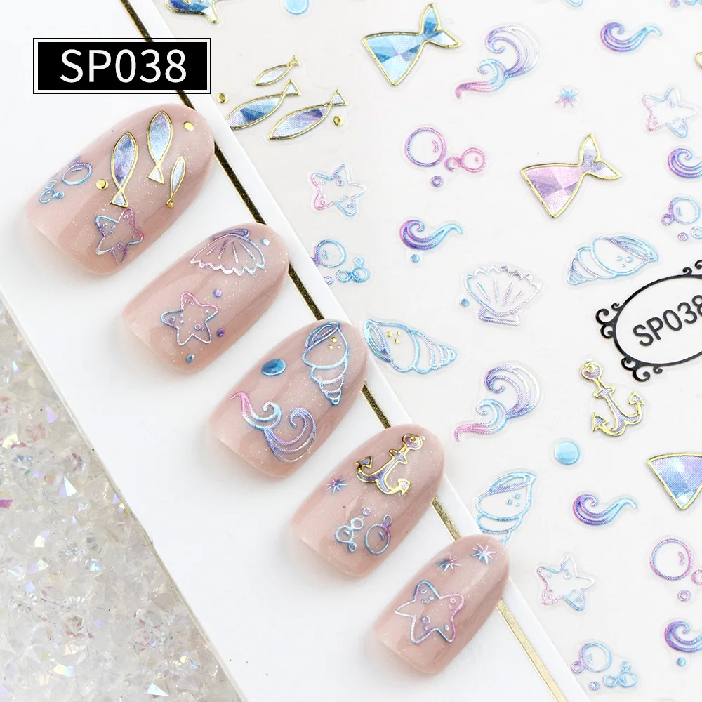 

1 Pcs 3D Nail Sticker Crystal Gem Adhesive Decals Mermaid Heart Laser Sequin Transfer Stickers Nail Decoration DIY 2019 new